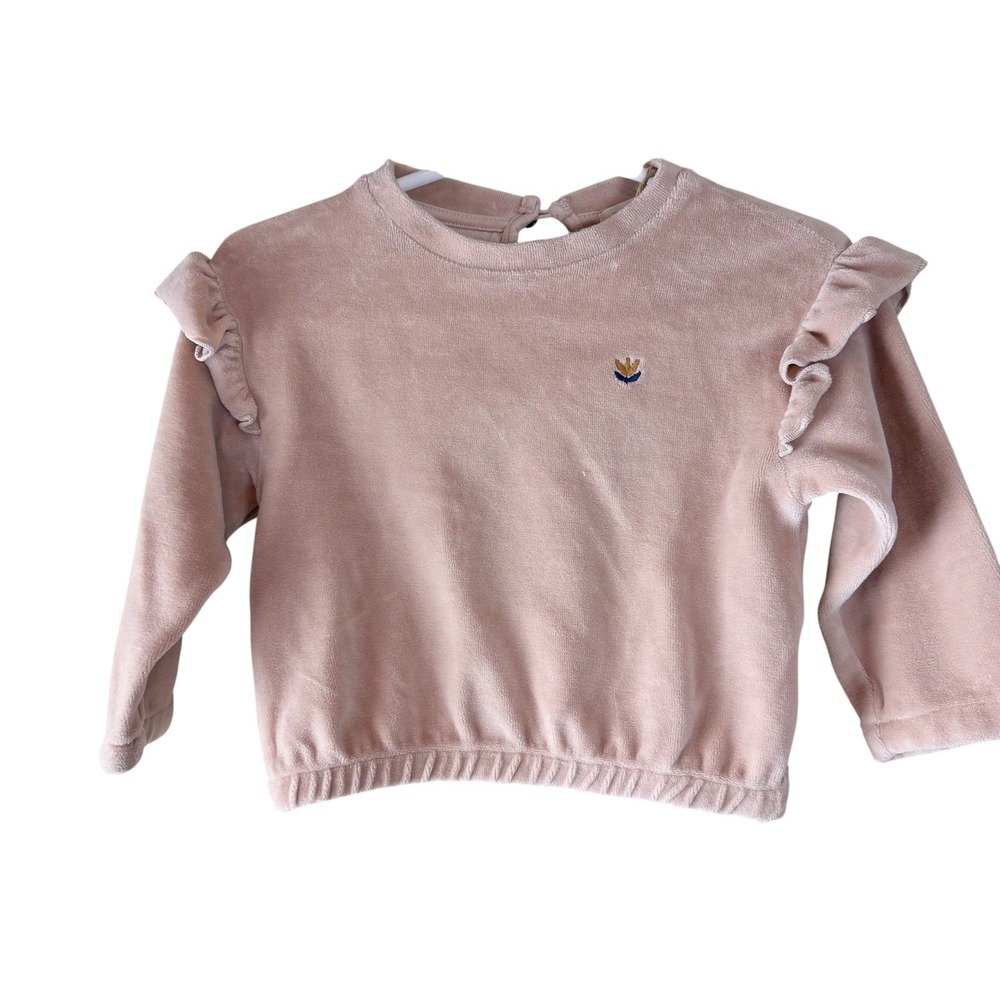 Buho Rose Pink Velvet Ruffle Shoulder Organic Sweatshirt 6M BB Velvet Sweatshirt